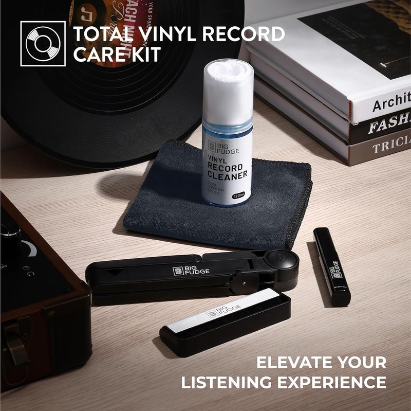 BIG FUDGE Complete Vinyl Record Cleaning Kit - 6-in-1 Vinyl Cleaner - incl. Carbon Fiber Brush, Stylus Cleaner, Drying Stand, Microfiber Cloth & Towel - Record Player Accessories - Image 2